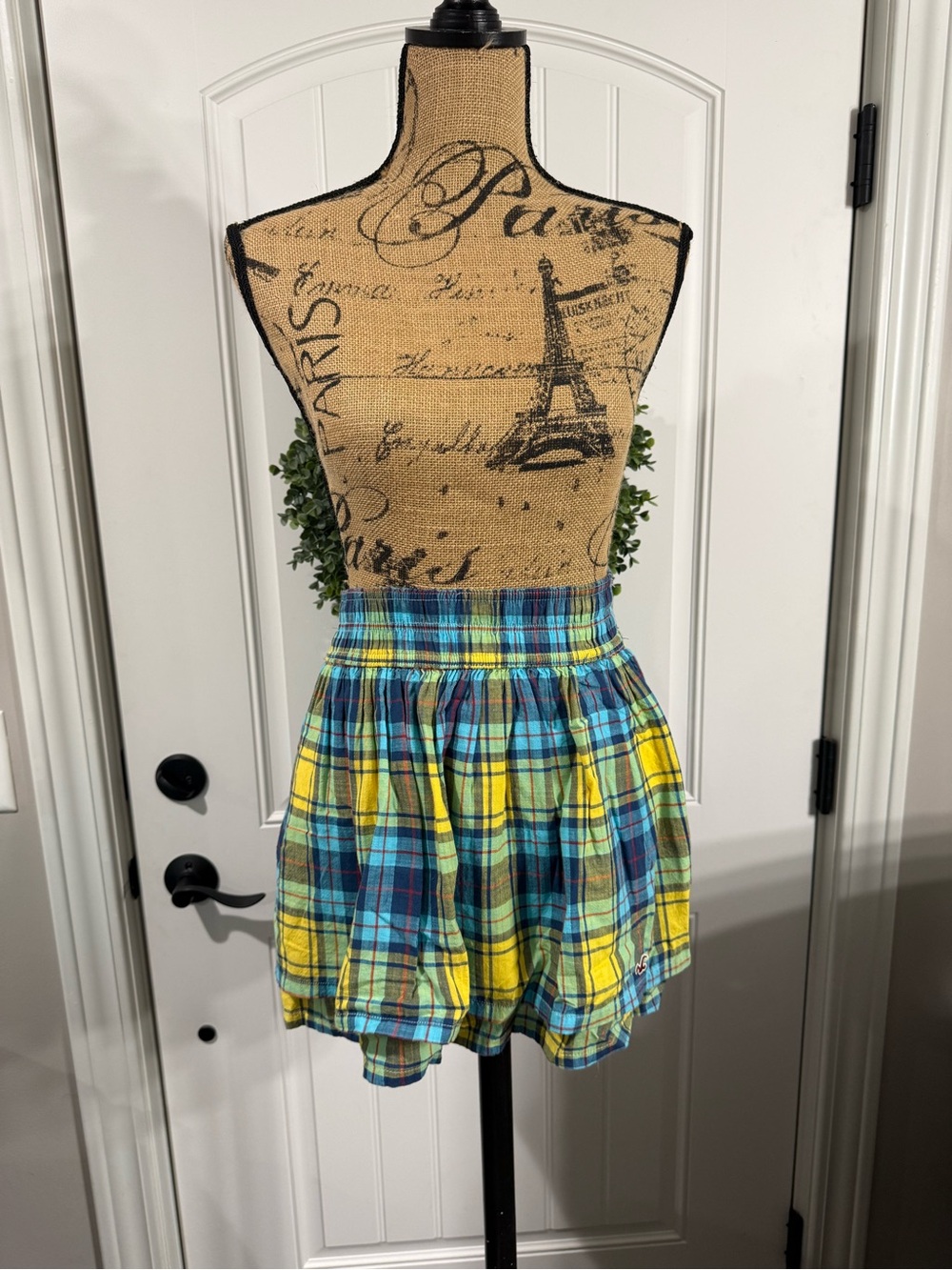 Hollister Yellow & Blue Plaid Circle Skirt
